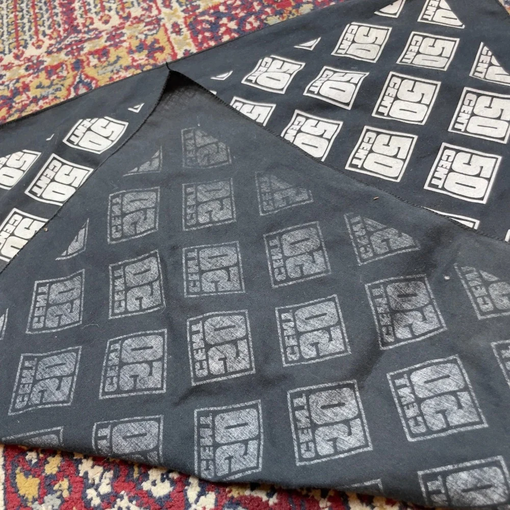 VTG 50‎ Cent 2003 Bandana Black White Logo Print Hip Hop Rap Merch Accessory